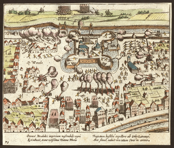 203023 Afbeelding van de belegering van het kasteel Vredenburg te Utrecht vanuit een denkbeeldig hoog standpunt gezien, ...